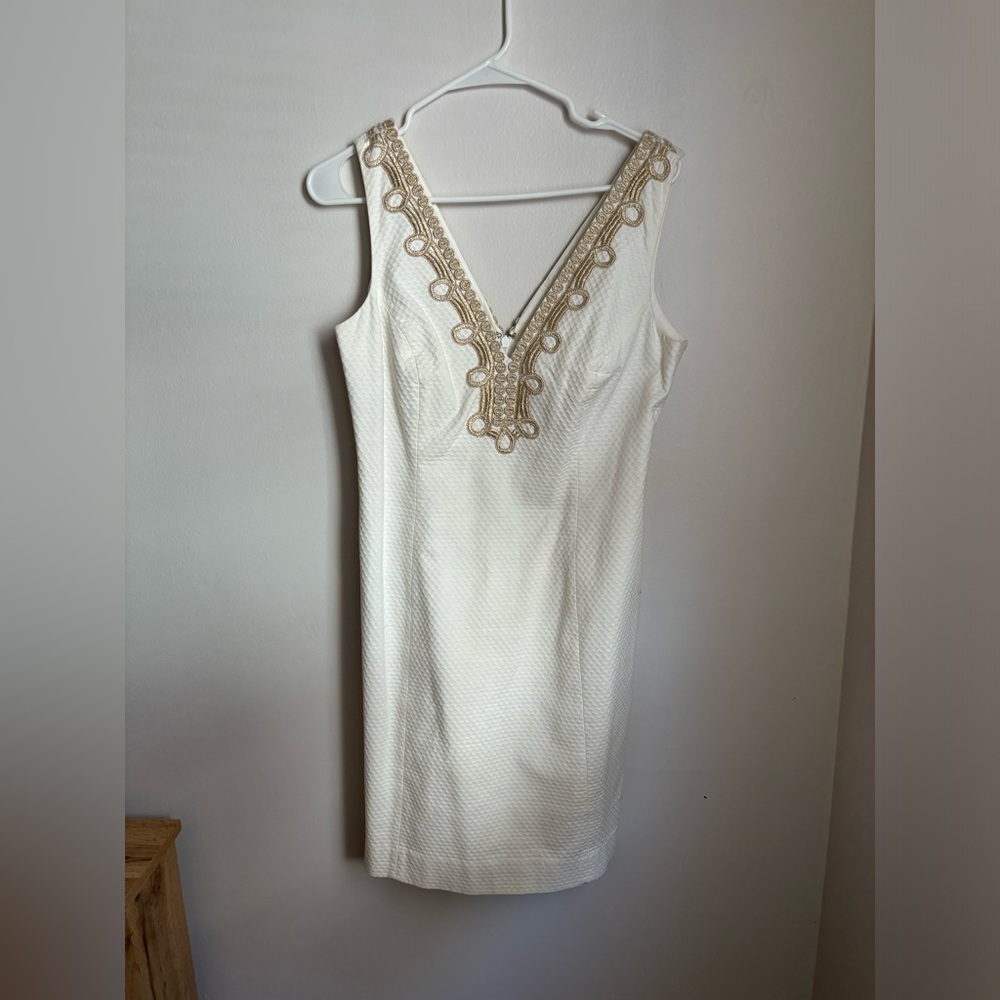 White and gold mini dress
